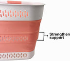 SAMMART 40L (10.5 Gallon) Collapsible Plastic Laundry Basket with Handles - Foldable Pop Up Storage Container/Organizer - Portable Laundry Hamper - Space Saving (1, Grey/Quartz Pink)