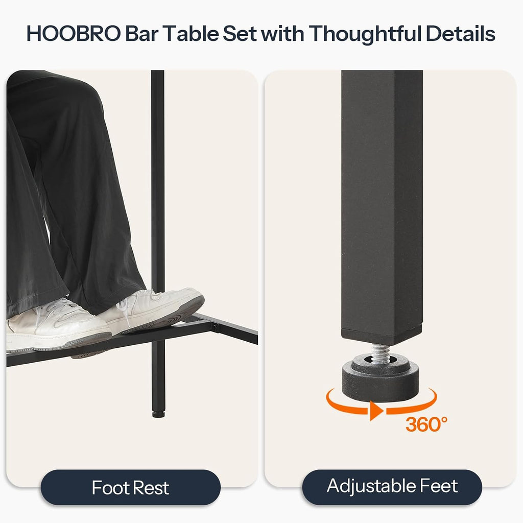HOOBRO 3-Piece Bar Table and Chairs Set, 39.4" Pub Table, High Top Bar Table with Charging Station, 3-Piece Dining Table Kitchen Breakfast Table Set, for Kitchen, Small Space, Rustic Brown BF10UBT01