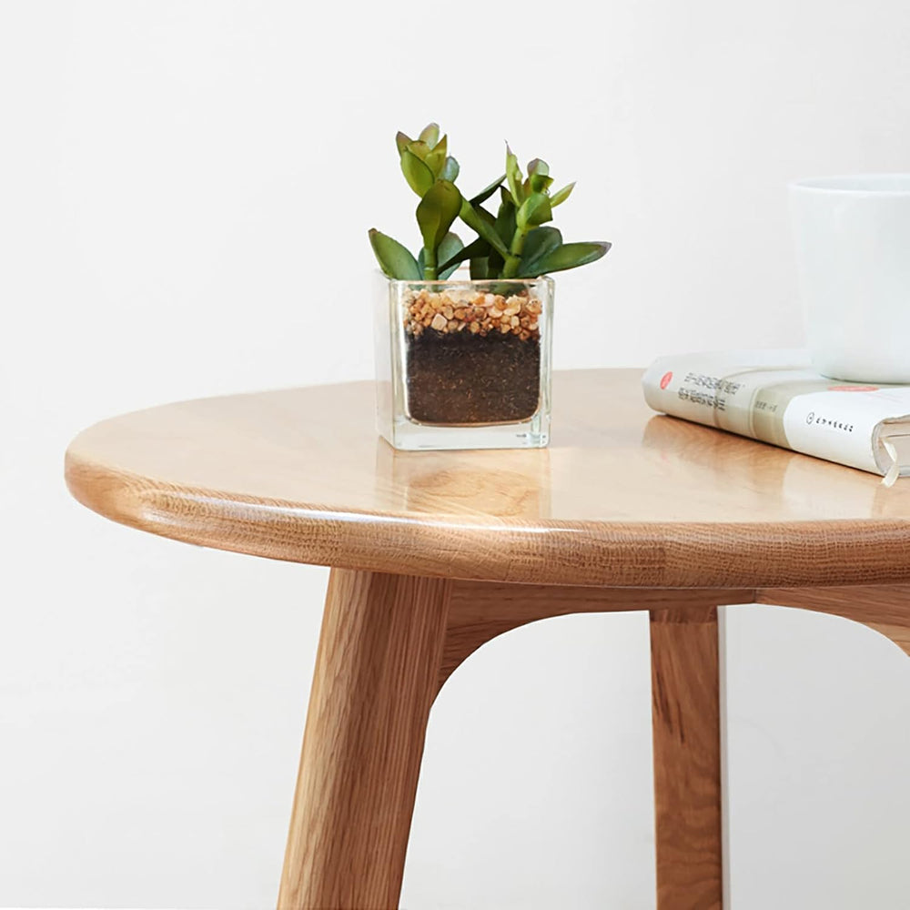 Round End Table, Solid Oak Wood Side Table for Living Room, Bedroom Nightstan...