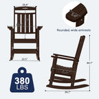 Oversized HDPE Outdoor Rocking Chair Set of 2, All-Weather, Coffee | Heavy Duty Patio Rockers with High Back, Extra Large & Extra Wide, Supports up to 380lbs, Perfect for Porch, Lawn, Garden