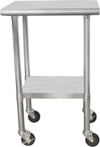 ROCKPOINT Stainless Steel Table for Prep & Work with Caster Wheels 18x24 Inches, NSF Metal Commercial Kitchen Heavy Duty Table with Adjustable Under Shelf and Table Foot for Restaurant, Home and Hotel