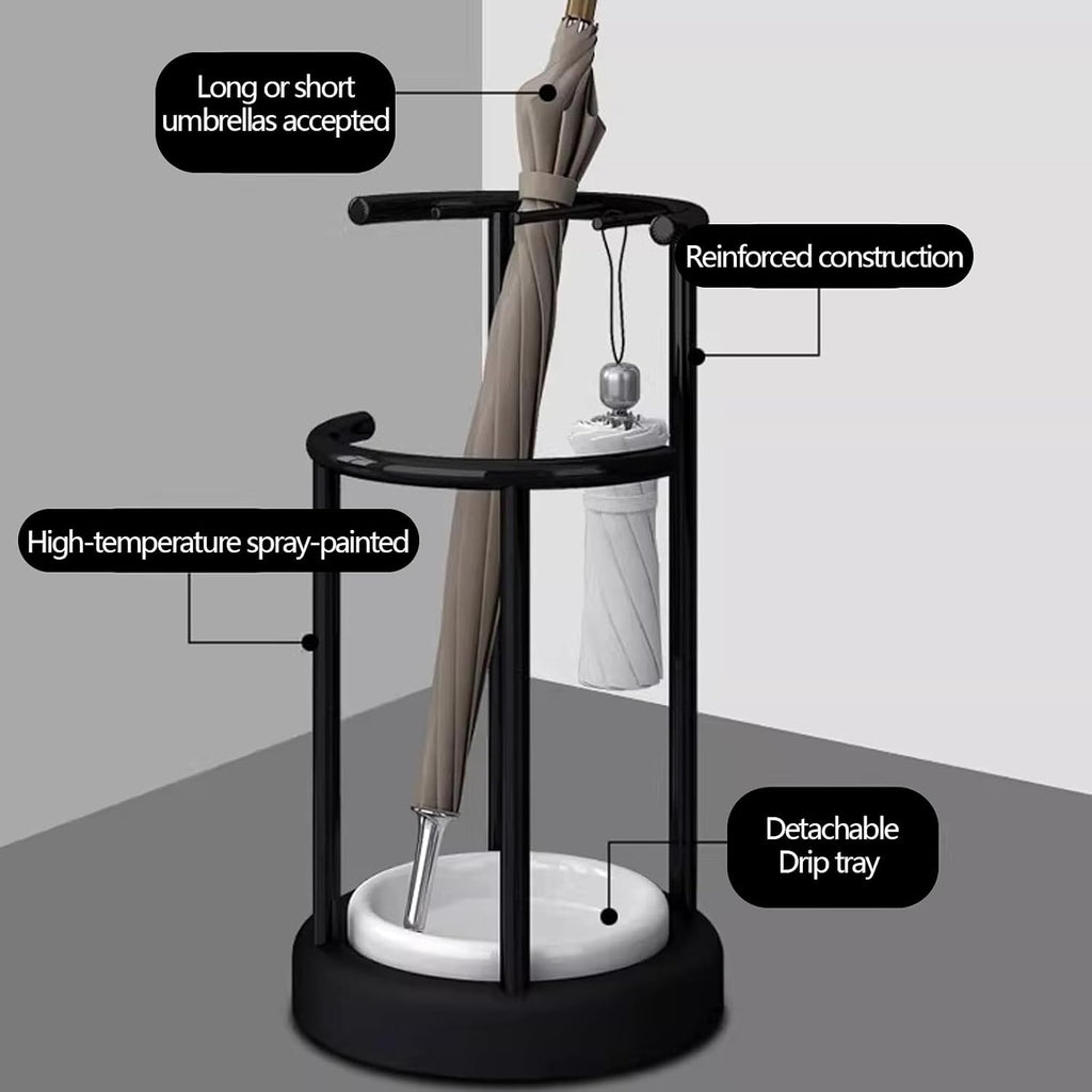 Metal Umbrella Stand, Modern Holder with Removable Water Tray, Standing Cane Storage Organizer for Home, Office, Hotel