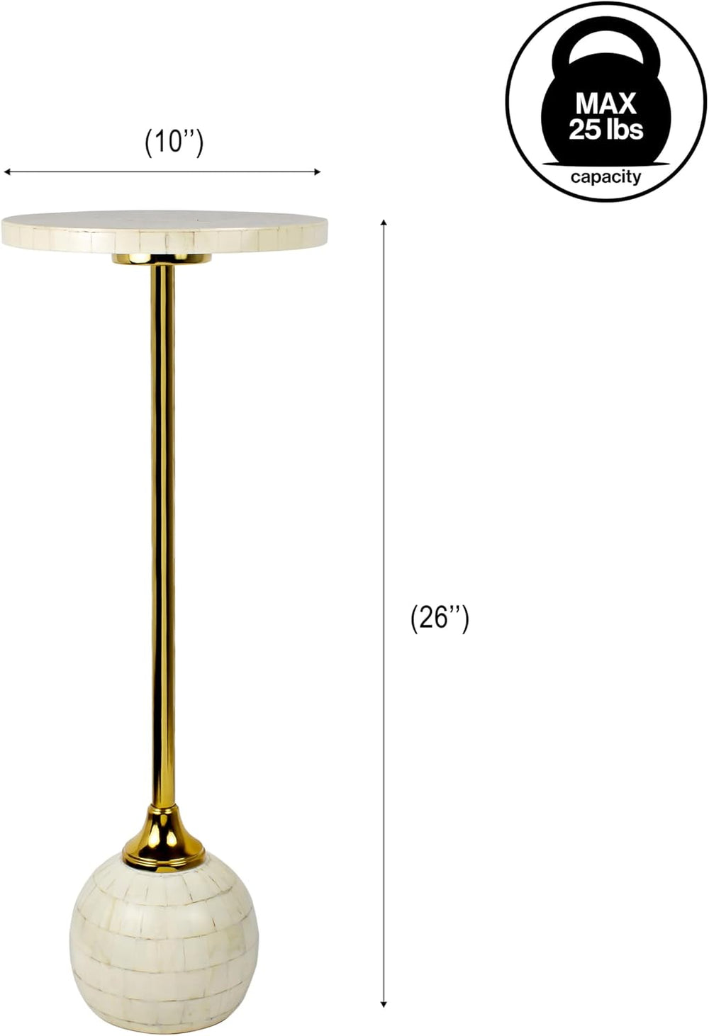 JONATHAN Y Evelyn 26" Round Mosaic Top Pedestal Drink Table, Cream/Gold ...