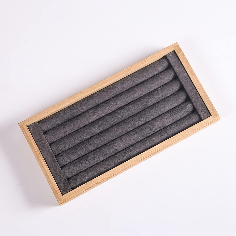 Coward Bamboo Ring Earrings Display Holder Jewelry Storage Tray Organizer (gray)