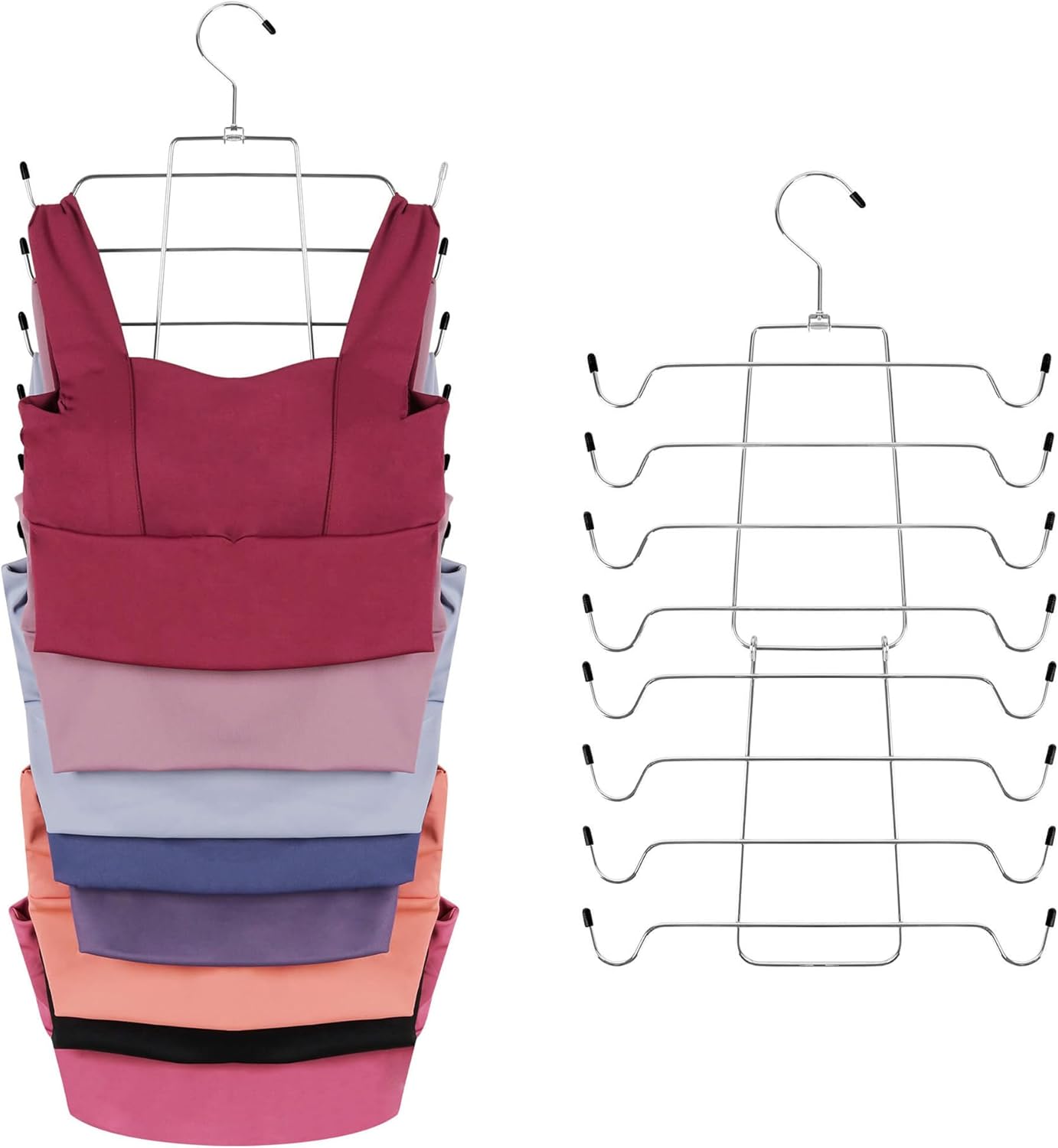 ZEDODIER 3 Pack Tank Top Hanger Space Saving, Bra Hangers for Closet Organizer, Hanging Bra Organizer Tank Tops Holder with 24 Hooks, Metal Closet Organizers and Storage Small Space Solutions, Silver