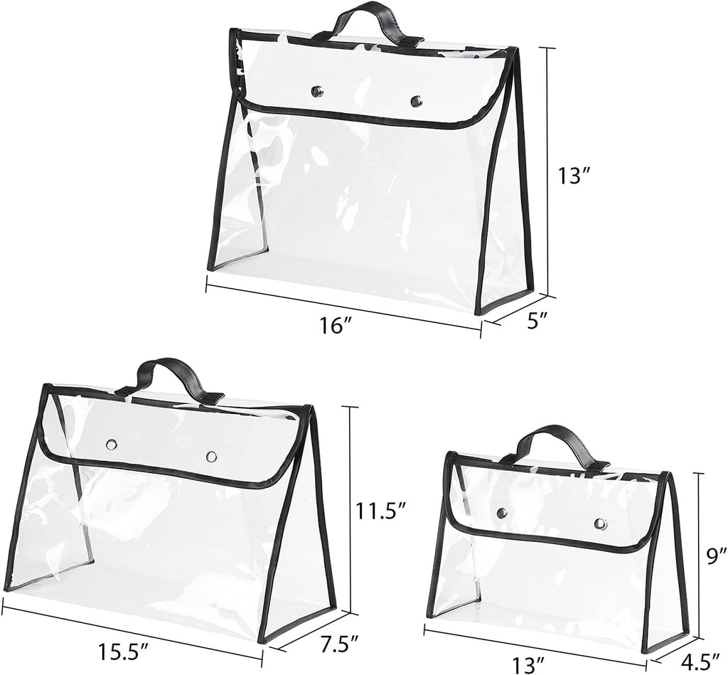 Univivi 6 Pack Dust Bags For Purses and Handbags,Clear Dust Covers Bag Organizer Closet Organizer System,Bedroom Handbag Organizer, With Magnet Button & Leather Handle (3 Size)