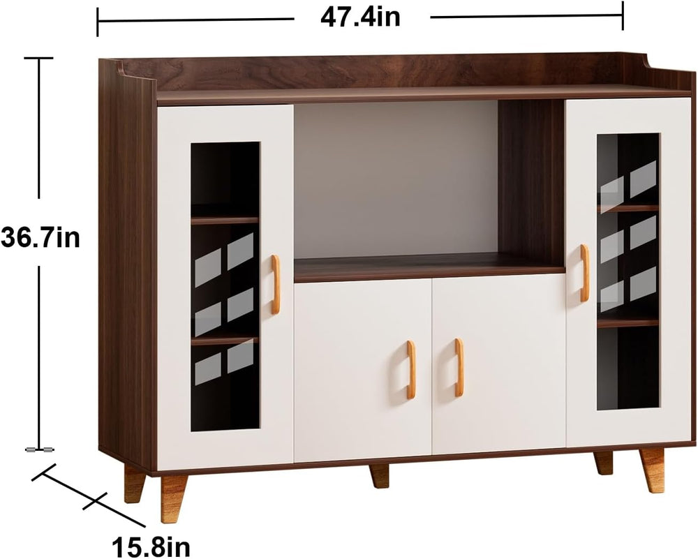 120cm Kitchen Storage Cabinet with 4 Doors & Open Shelf, Wood Grain Buffe...