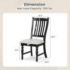 Giantex Wood Dining Chairs Set of 2, Farmhouse Black Kitchen Chair with Solid Wood Frame, Max Load 355 Lbs, Armless Upholstered Dining Side Chairs with Cushion Seat, Slat Back Dining Room Chairs