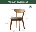 100% Solid Oak Dining Chairs, Mid Century Modern Dining Chair with Curved Backrest, Fabric Upholstered Dining Chairs for Kitchen, Study, Living Room (1, Original Wood-Dark Gray Cushion)