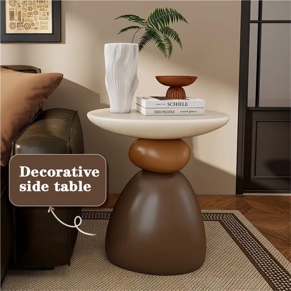 Decorative Stone Shape Side Table, Fiberglass End Table Nightstand, Round Acc...