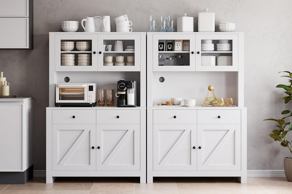 Freestanding Kitchen Pantry Cabinet with Microwave Countertop, Tall Storage H...