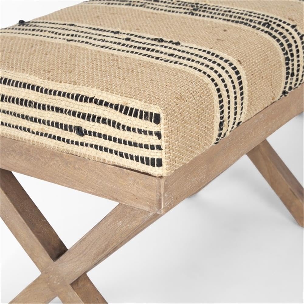 Pemberly Row Upholstered Accent Bench, 50L x 16W x 18.8H, Mango Wood Base, Be...