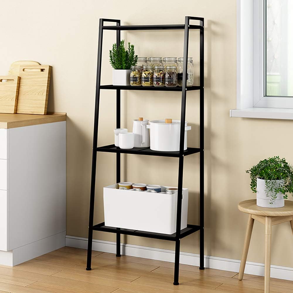 soges Ladder Shelf, 4-Tier Shelves Bookshelf, Storage Rack Shelves, Bathroom, Living Room, Plant Flower Stand, Multifunctional Display Shelfs, Simple Assembly, Black