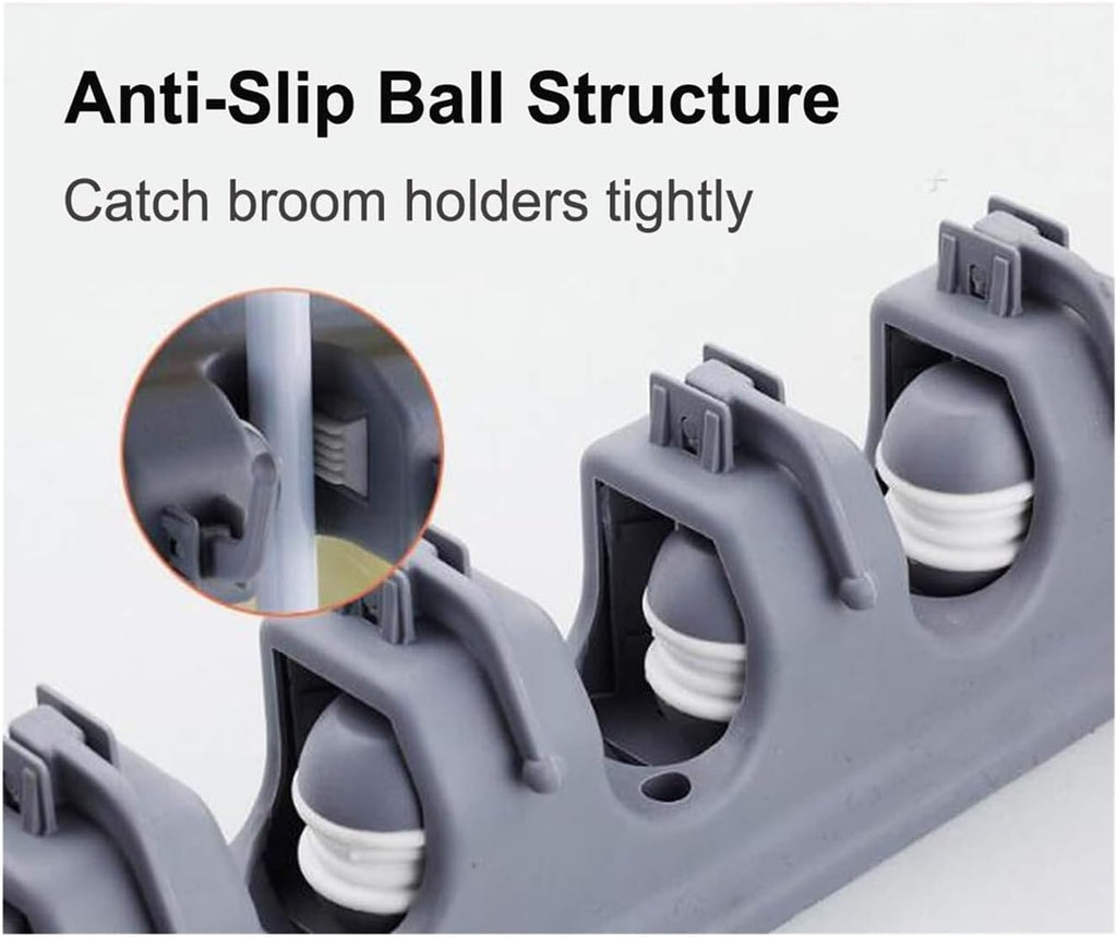 16 Inch Broom Holder Wall Mount with 6 Hooks, ABS Plastic Mop and Tool Organizer Rack for Garage Kitchen Laundry Room