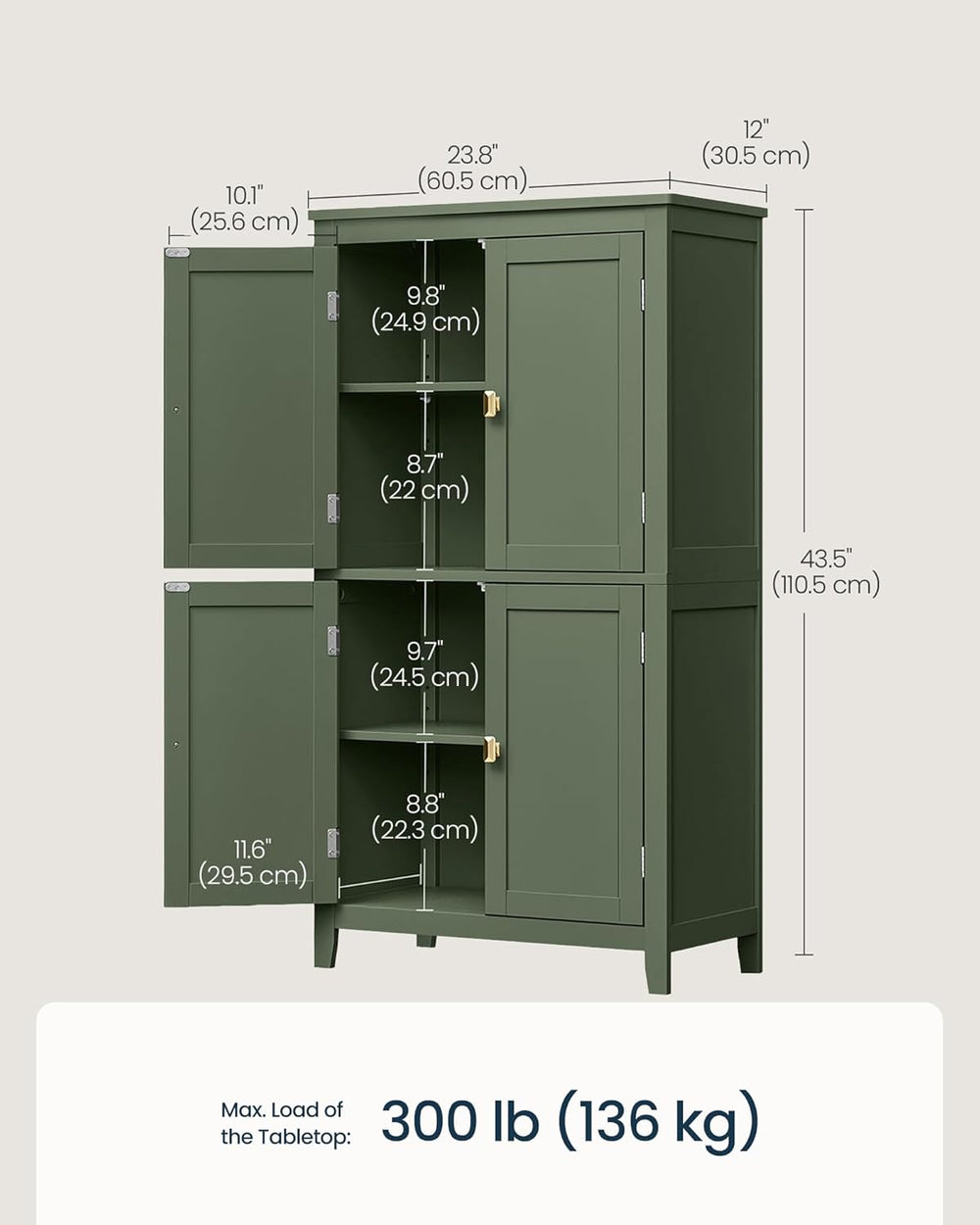 SONGMICS HOME Freestanding Storage Cabinet, Floor Cabinet with Elevated Legs,...