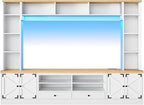94.5" Wall Unit Entertainment Center with Doors, Farmhouse TV Stand with Bookshelves, Storage Cabinet, Fits TVs up to 78", Large Media Console with LED Light and Power Outlet, for Living Room