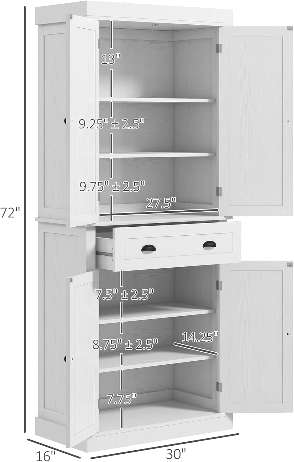 72.5" Kitchen Pantry Cabinet,Traditional Freestanding Storage Cabinet wi...