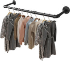 Livabber Industrial Pipe Clothes Rack, Heavy Duty Detachable Iron Garment Rack Wall Mounted, Rustic Saving Space Clothes Bar Multi-Purpose Hanging Rod for Bedroom, Closet, Black (36 Inch)