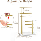 Jewelry Holder Organizer Stand - Adjustable Tall 17.5" (Max), Sturdy Jewelry Hanger for Necklaces, Earrings, Bracelets, Rings, Jewlery Display and Storage, Gold and White, Metal