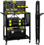 Lumizone Foldable Tool Cart with Wheels Rolling Utility Service Cart with Pegboard for Power Tool Organization Garage Organizer Storage on Wheels Heavy Duty Folding Design (Tool Cart)