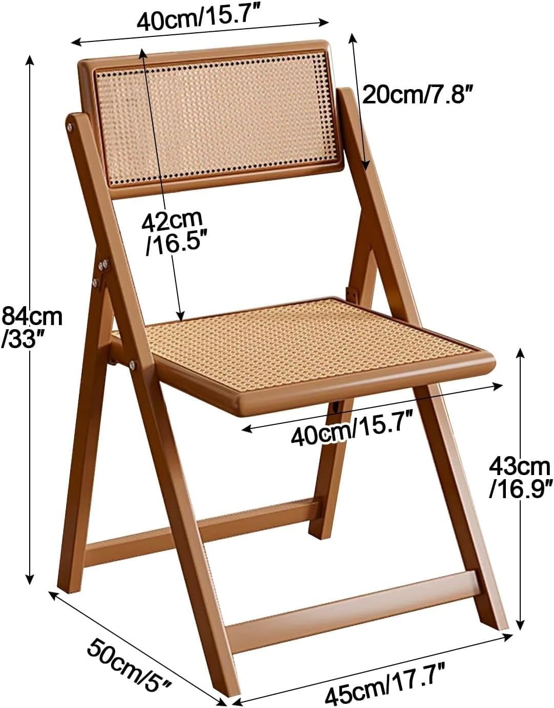 PE Rattan Folding Dining Chairs Set of 2, Modern Mid Century Dining Outdoor Bamboo Chairs for Bedroom,