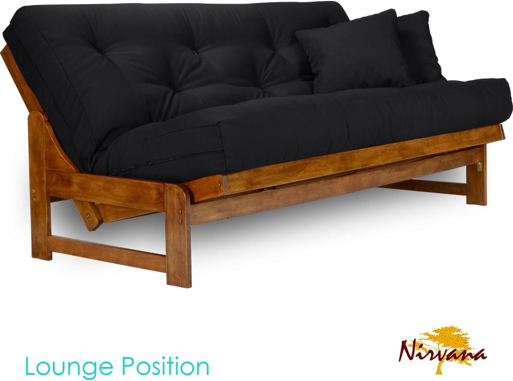 Miami Futon Set - Queen Size, Frame, 8" Mattress, Twill Black Cover