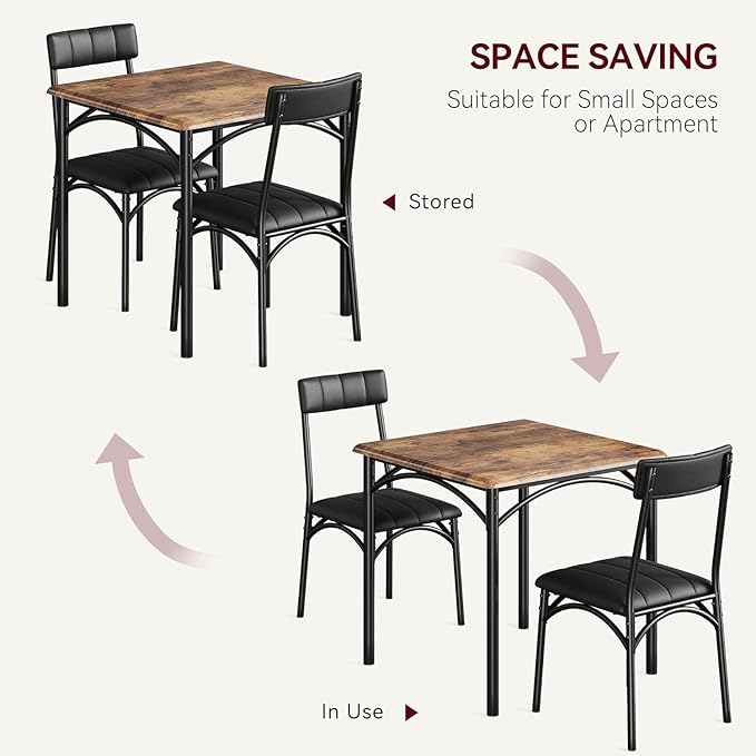 2-Person Dining Table Set (3 Pieces) - Square Kitchen Table with Upholstered Chairs | Ideal Small Space Dining Set for Apartments, Studios | Compact Kitchen Dining Set for 2 Adults/Kids