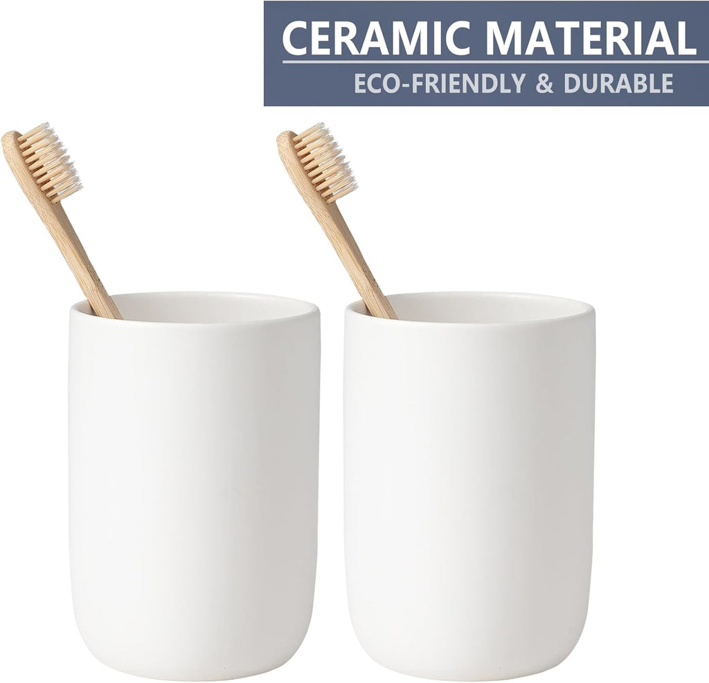 Toothbrush Holders for Bathrooms - 1 Cups Ceramic Toothbrush Toothpaste Holders, White Bathroom Tumbler Cups Reusable Toothbrush Mouthwash Cup, Bathroom Counter Organizer.