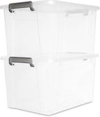 Citylife 44.4 QT Plastic Storage Bins with Latching Lids Stackable Storage Containers for Organizing Large Clear Storage Box for Garage, Closet, Classroom, Kitchen, 2 Packs
