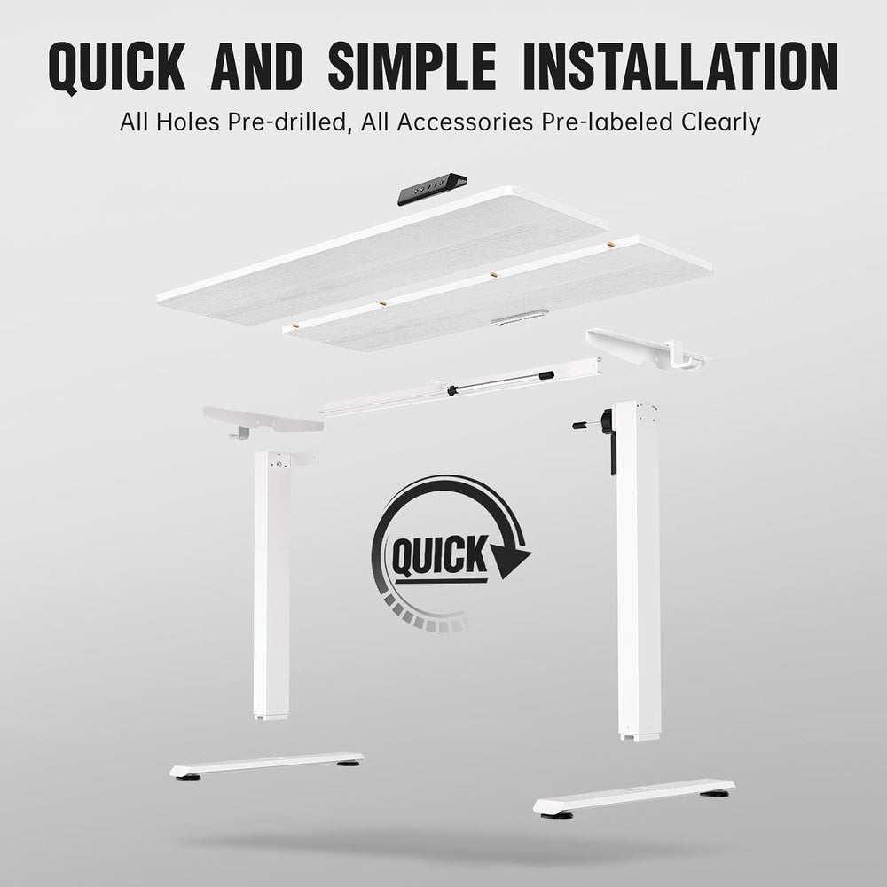 Veken 47.2 Inch Large Electric Standing Desk, Gaming Table, White