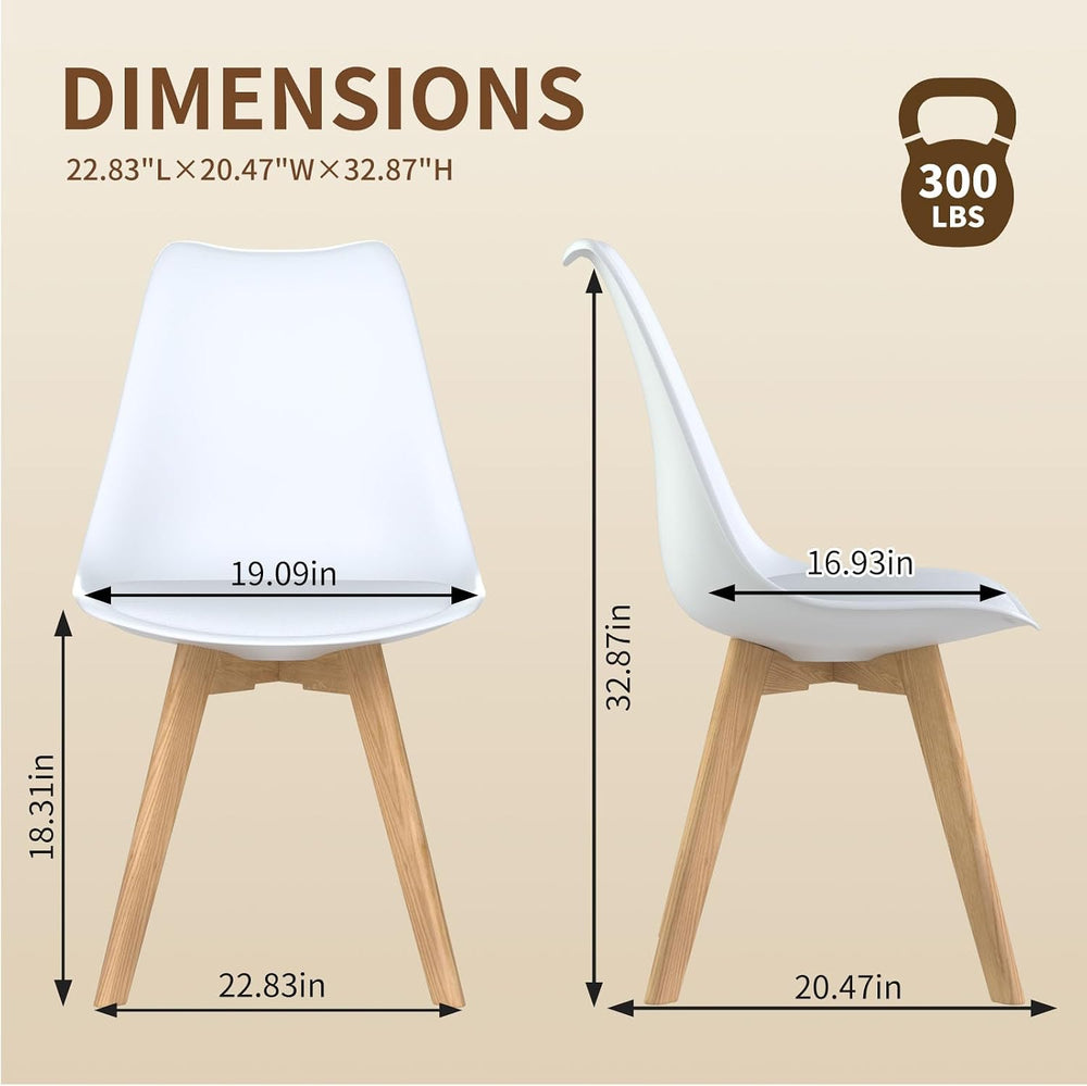 Dining Chairs Set of 4, Modern Leather Kitchen Chairs with Wood Legs | White ...