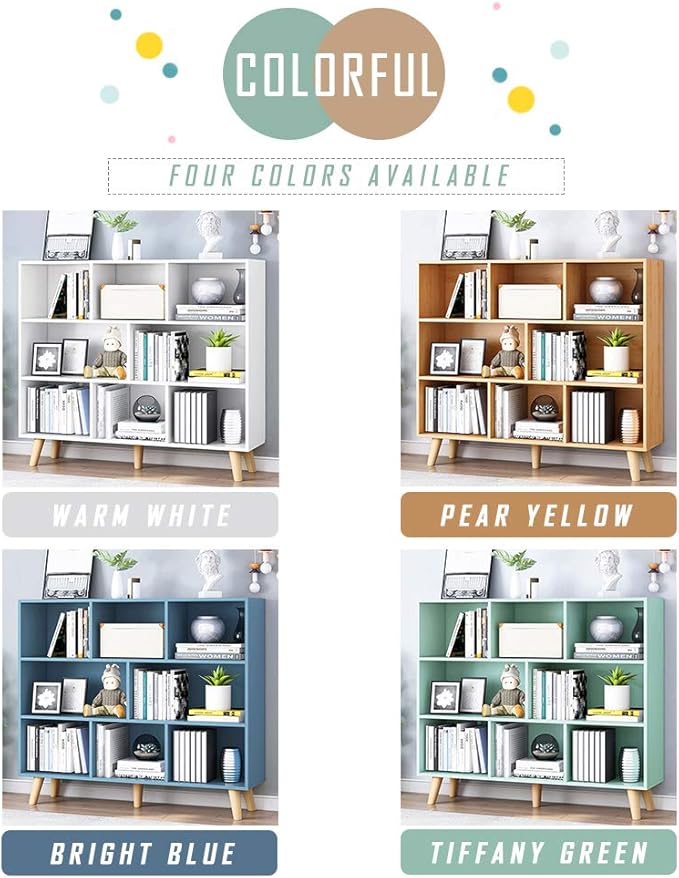 IOTXY Wooden Open Shelf Bookcase - 3-Tier Floor Standing Display Cabinet Rack...
