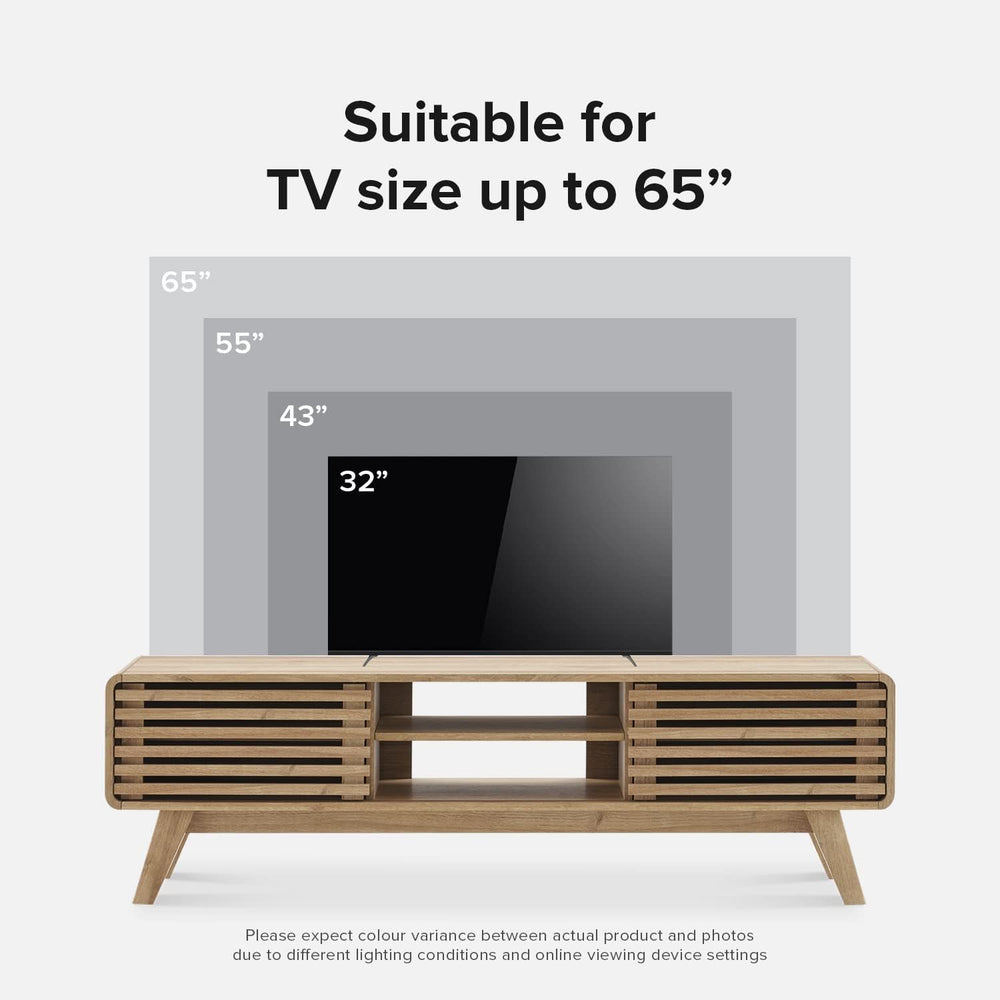 mopio Ensley 59" TV Stand with Slatted Door, Mid Century Modern Entertai...