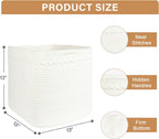 13 Inch Cube Storage Baskets, 3-Pack Woven Fabric Organizer Bins, 13"x13" Square Baskets for Cube Storage for Shelves, Baby Nursery, Closet Organizer, White