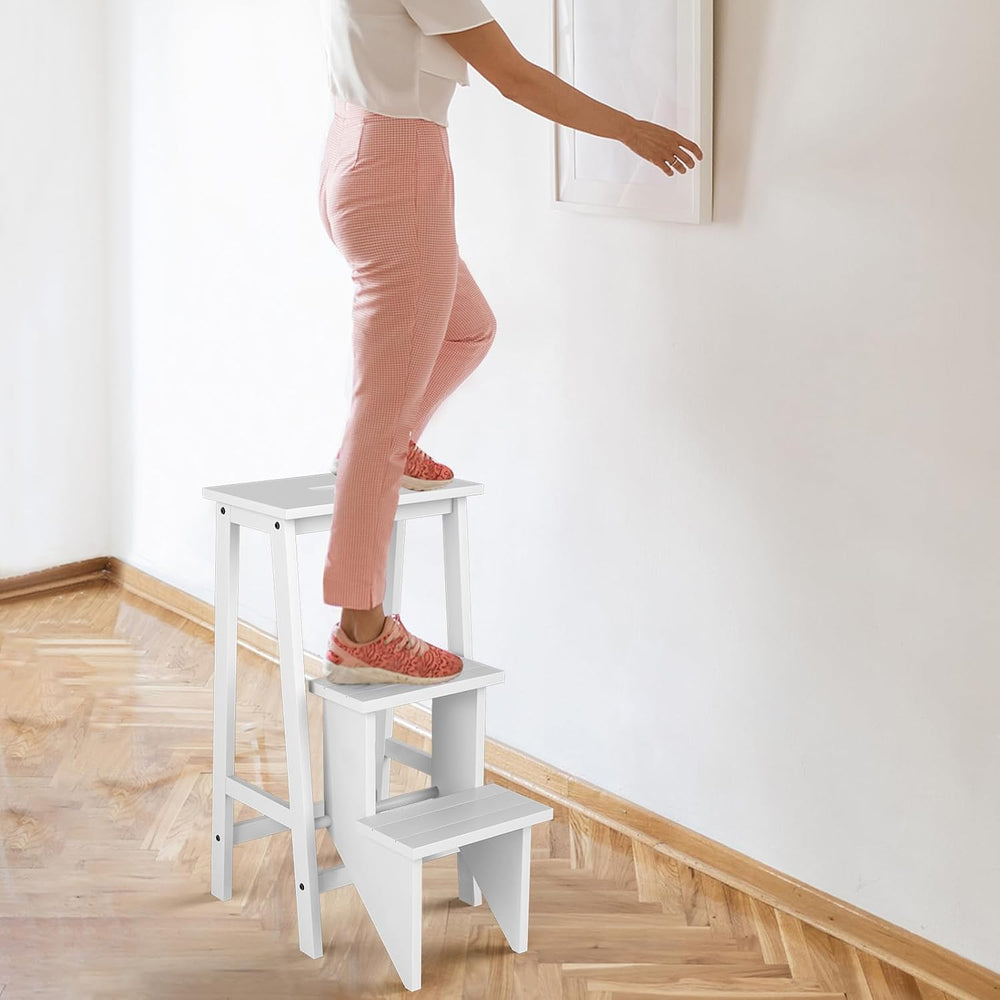 Giantex 3 Tier Folding Step Ladder, Multifunction 3-in-1 Wood Step Stool, Dis...
