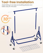 Heavy Duty Clothing Rack, Metal Clothes Rack Load 450 LBS, Rolling Coat Racks for Hanging Clothes with Lockable Wheels, Wardrobe Closet Garment Racks for Bedroom, Navy Blue