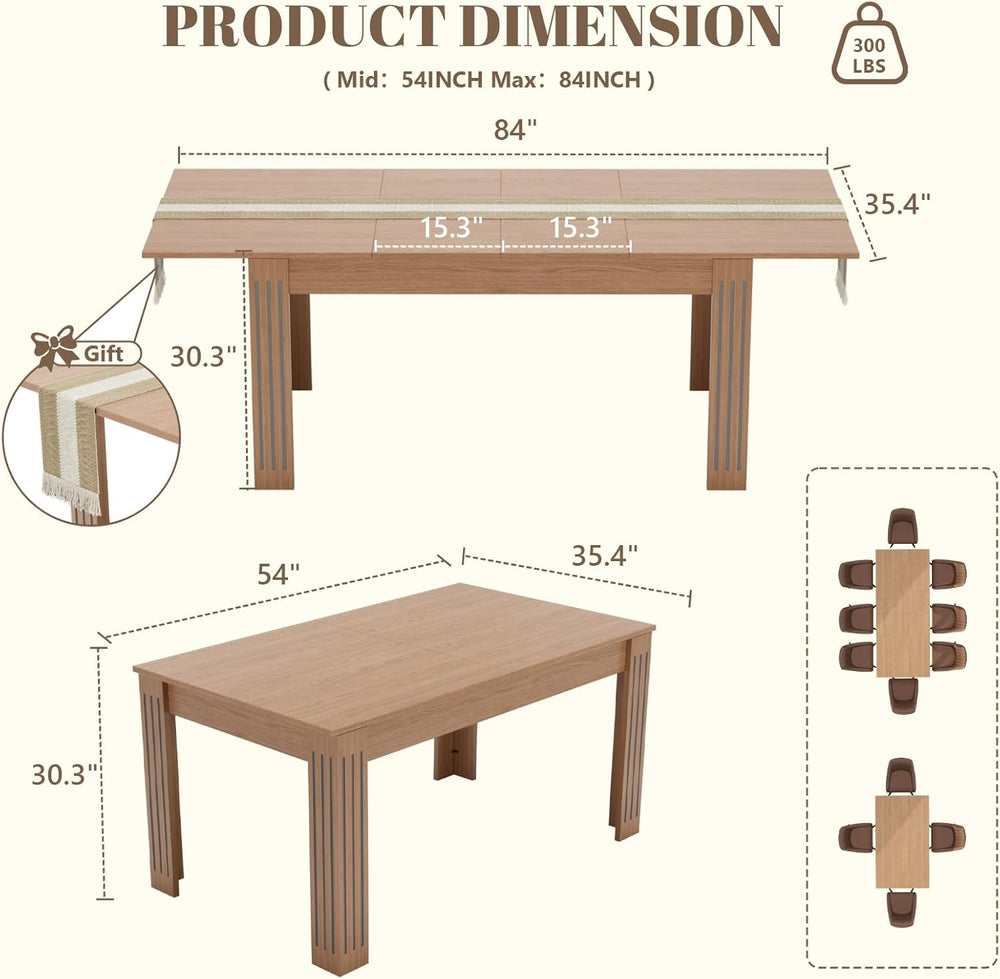 Expandable Dining Table for 4-10 People, 54 to 85 Inch Rectangular Kitchen Ta...