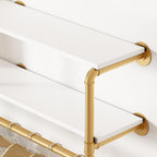 ORSENIGO Industrial Pipe Clothing Rack with Shelves, Gold Wall Mounted Clothes Rack for Home Retail