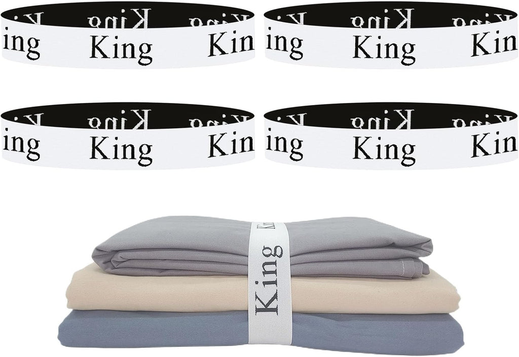 4 Pieces Bed Sheet Organizer Bands, Sheet Organizers and Storage Label Bands, Sheet Label for Bedding, Sheets Organizer for Closet,Sheet Keepers Linen Labels Bedding Bands (4Pcs King)