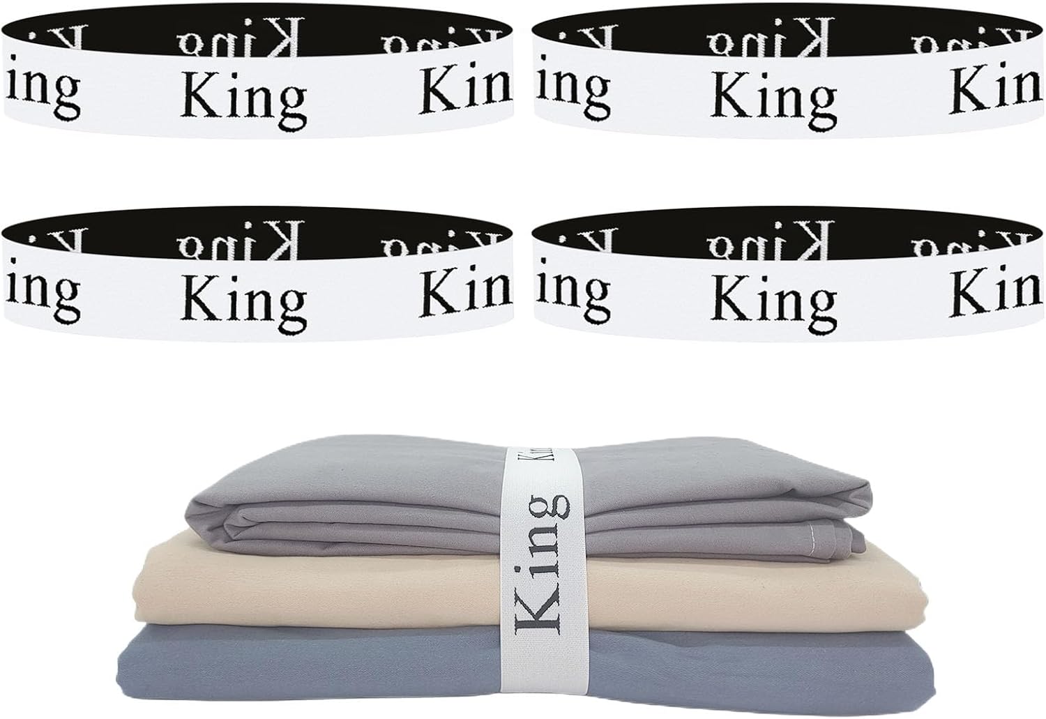4 Pieces Bed Sheet Organizer Bands, Sheet Organizers and Storage Label Bands, Sheet Label for Bedding, Sheets Organizer for Closet,Sheet Keepers Linen Labels Bedding Bands (4Pcs King)