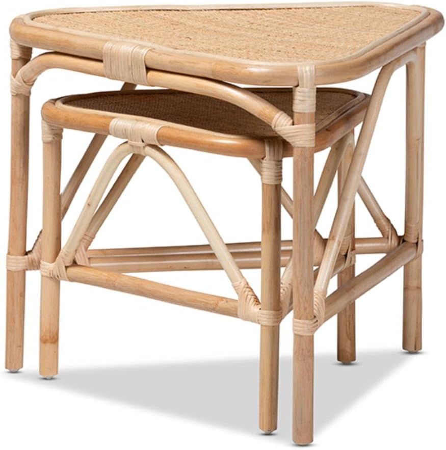 Baxton Studio Jayden Modern Bohemian Brown Rattan 2-Piece End Table Set