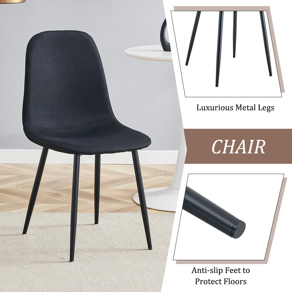 42" Round Dining Table Set for 4, Modern Kitchen Table Chairs Set of 4 W...
