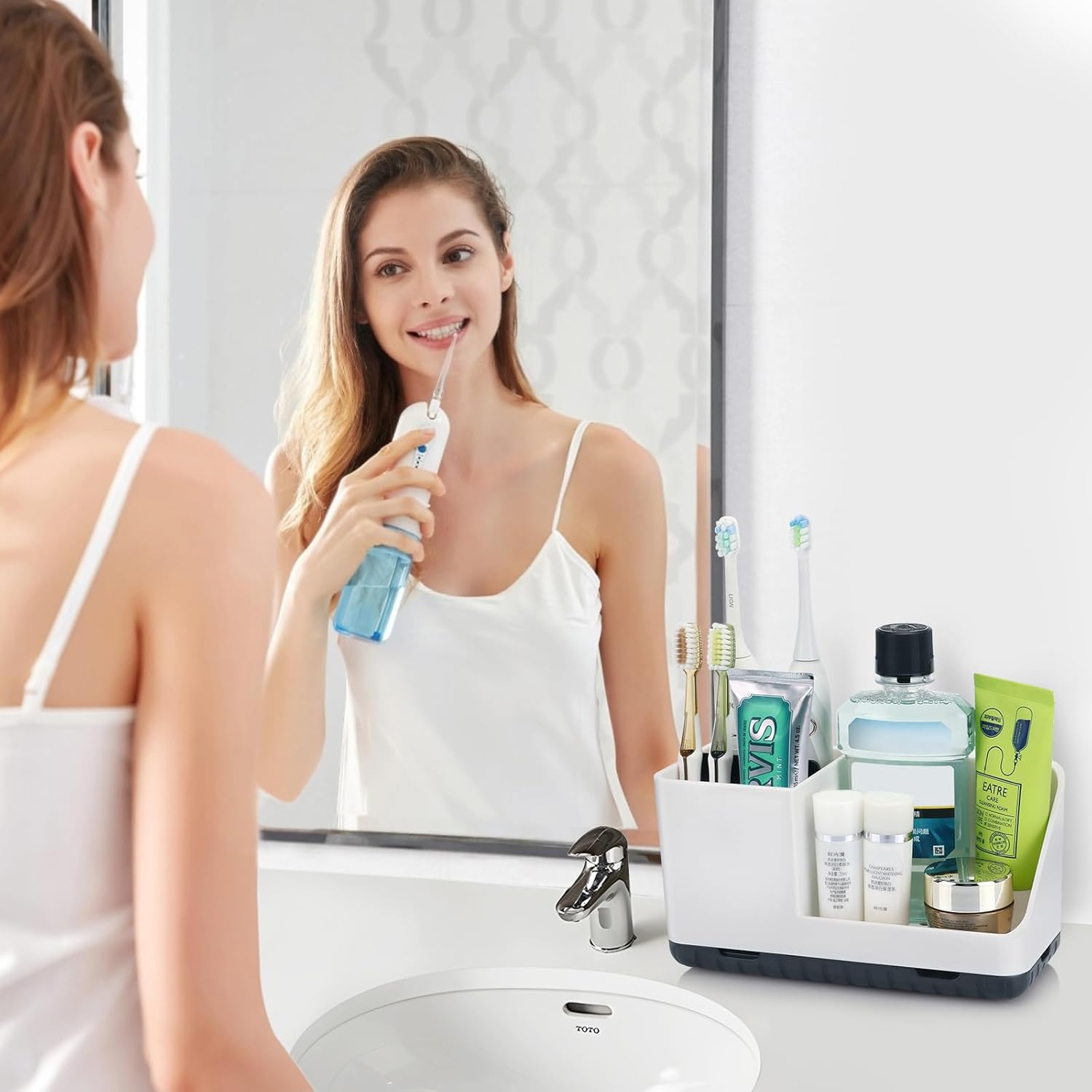 Bathroom Counter Organizer, Bathroom Organizers and Storage, Detachable Toothbrush Holders for Bathroom Vanity Sink Organizer (White)
