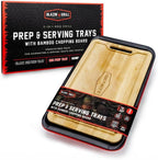 BLAZIN' GRILL Prep and Serving Trays | Set of 3 Stackable, Melamine Trays with Bamboo Cutting Board | Trays for Marinating, Serving & Chopping | Serving Platter for Plating Food & BBQ Prep Tub |