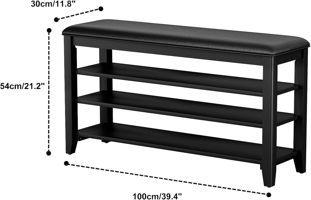 Shoe Rack Bench Entryway Storage with Leather Cushion, Shoe Organizer Bench f...