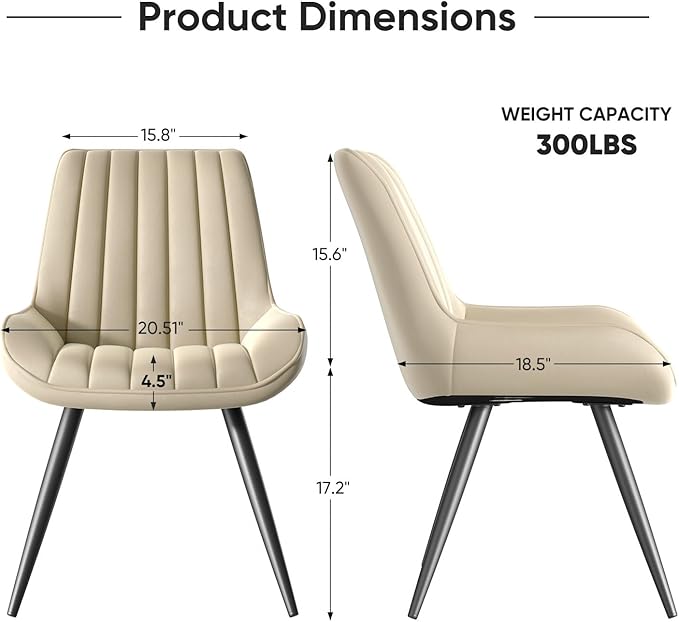 Nalupatio Modern Dining Chairs Set of 6, Cushinoned Fabric Dining Room Chairs with Soft Back, Upholstered Comfy Side Chairs with Metal Legs for Kitchen, Khaki