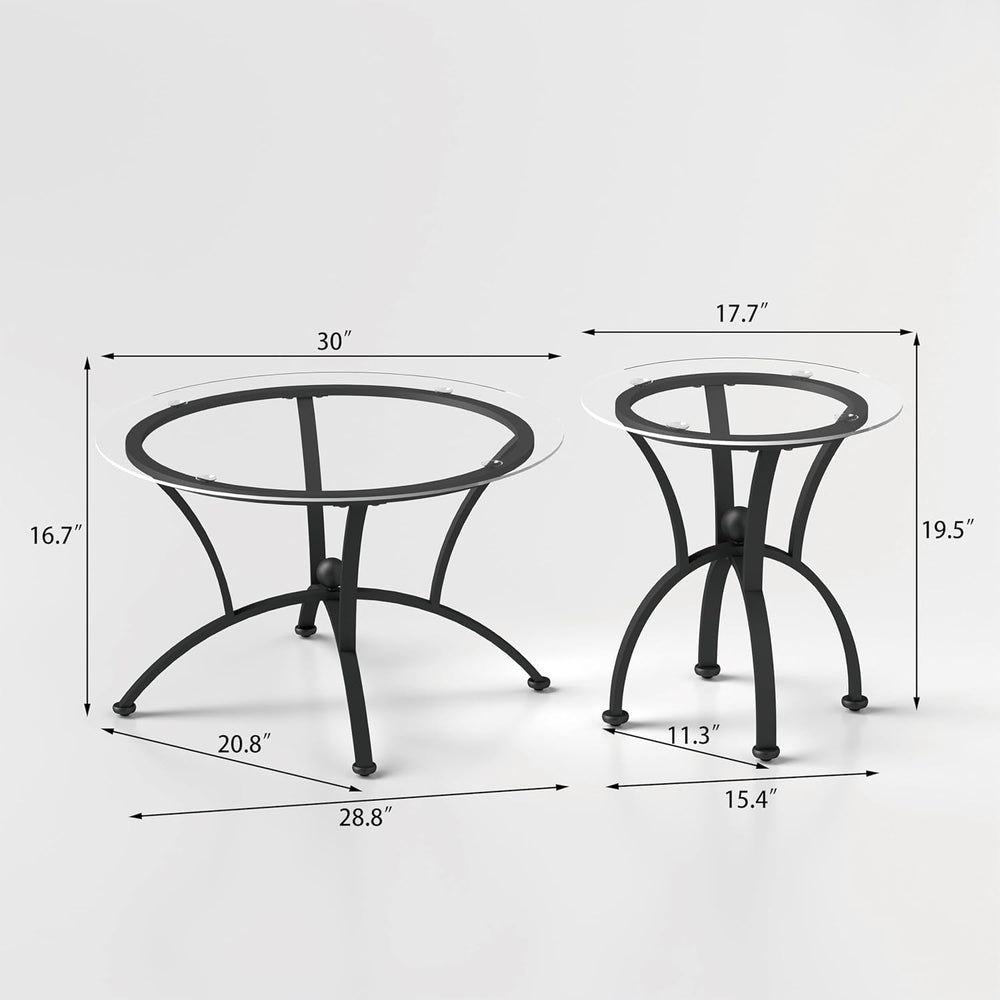3 Tempered Glass Coffee Table Set, Decor Coffee Table Round End Side Table wi...