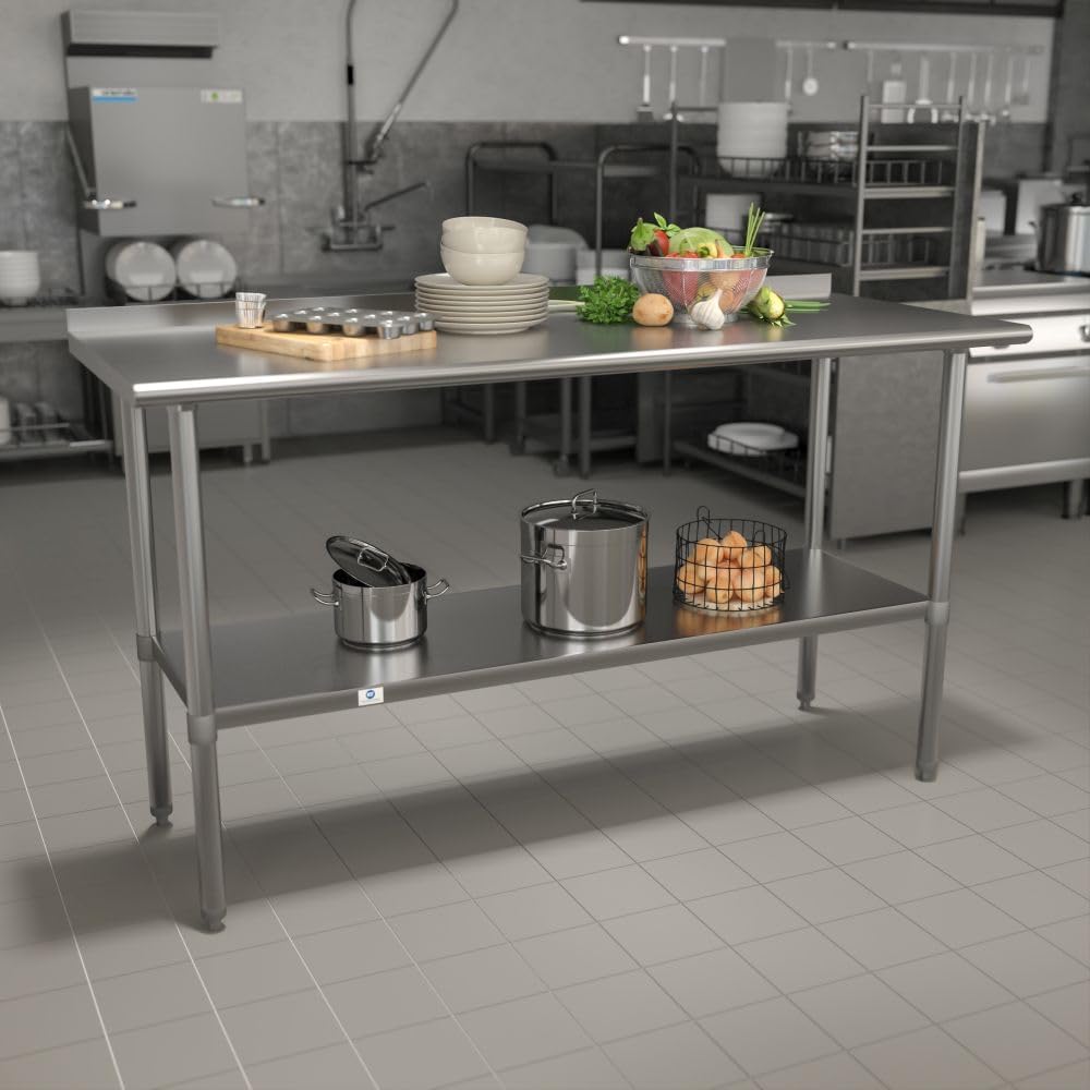 Flash Furniture Reese NSF Certified Stainless Steel Kitchen Prep and Work Table, Commercial Work Table with Storage, 60"W x 24"D x 36"H, Silver