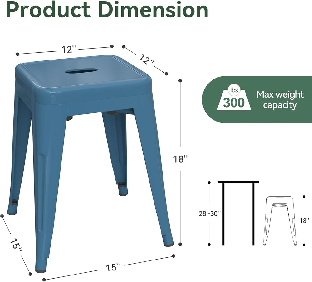 18'' Industrial Metal Stools Set of 2, Stackable Indoor Outdoor, Deep...
