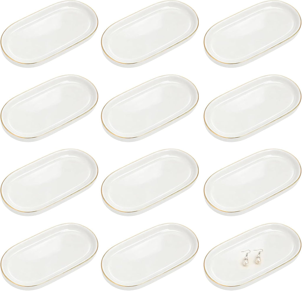 Shappy 12 Pcs Ceramic Jewelry Tray 7 x 4 in Oval Shape | Ring Dish Bulk Decorative Trinket Dish for Bridal Christmas Birthdays Gifts